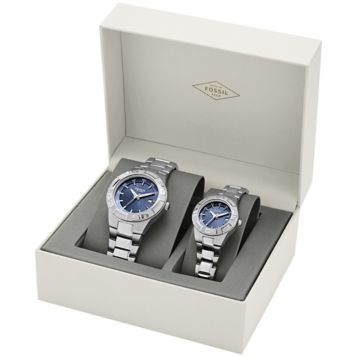 Fingerhut - Fossil Men's and Women's Blue Dial Stainless Steel Sport Watch  Gift Set