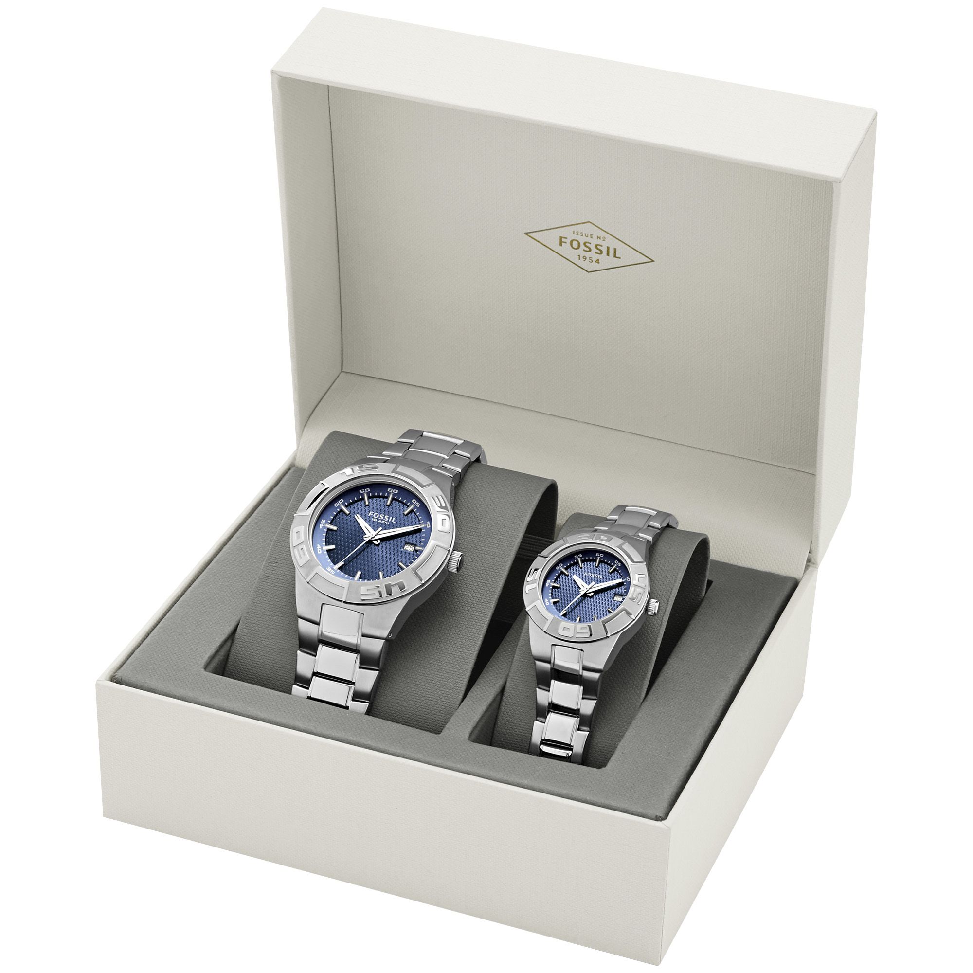 Fingerhut - Fossil Men's and Women's Blue Dial Stainless Steel Sport Watch  Gift Set