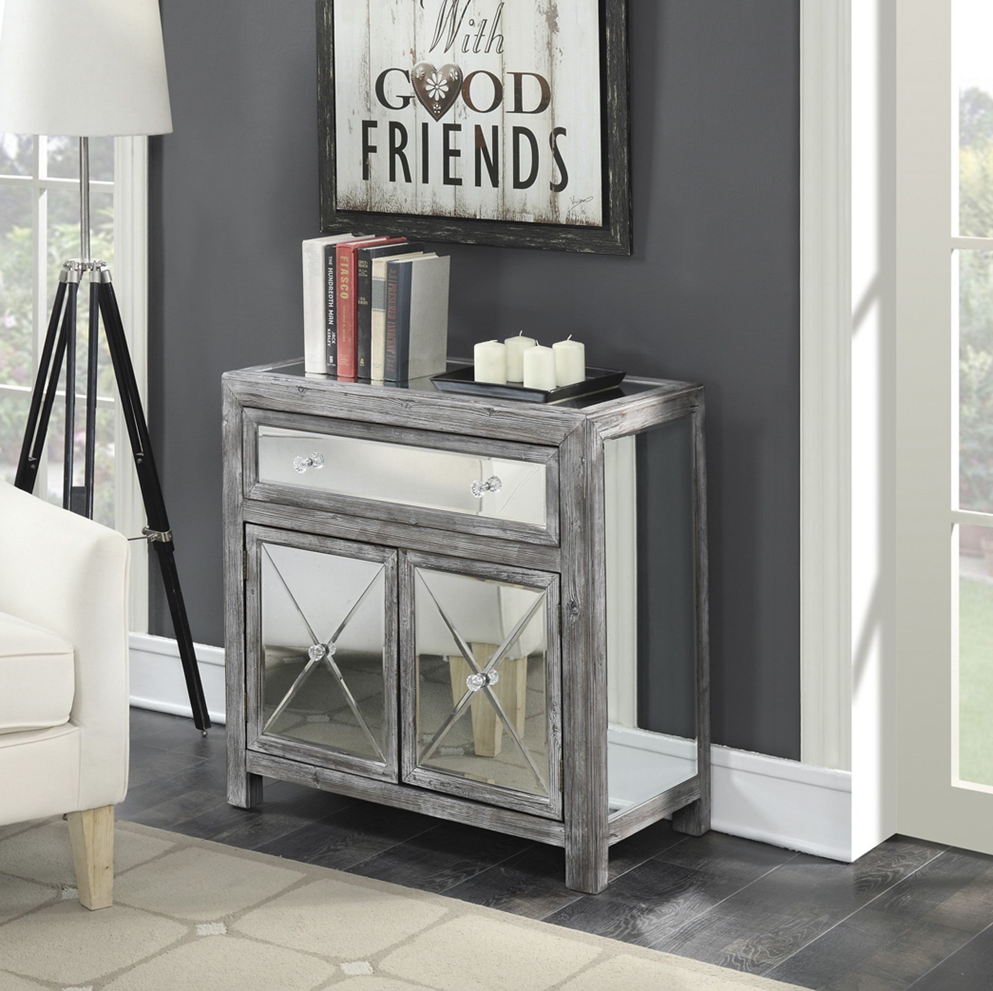 Convenience concepts gold coast deals 3 drawer mirrored end table