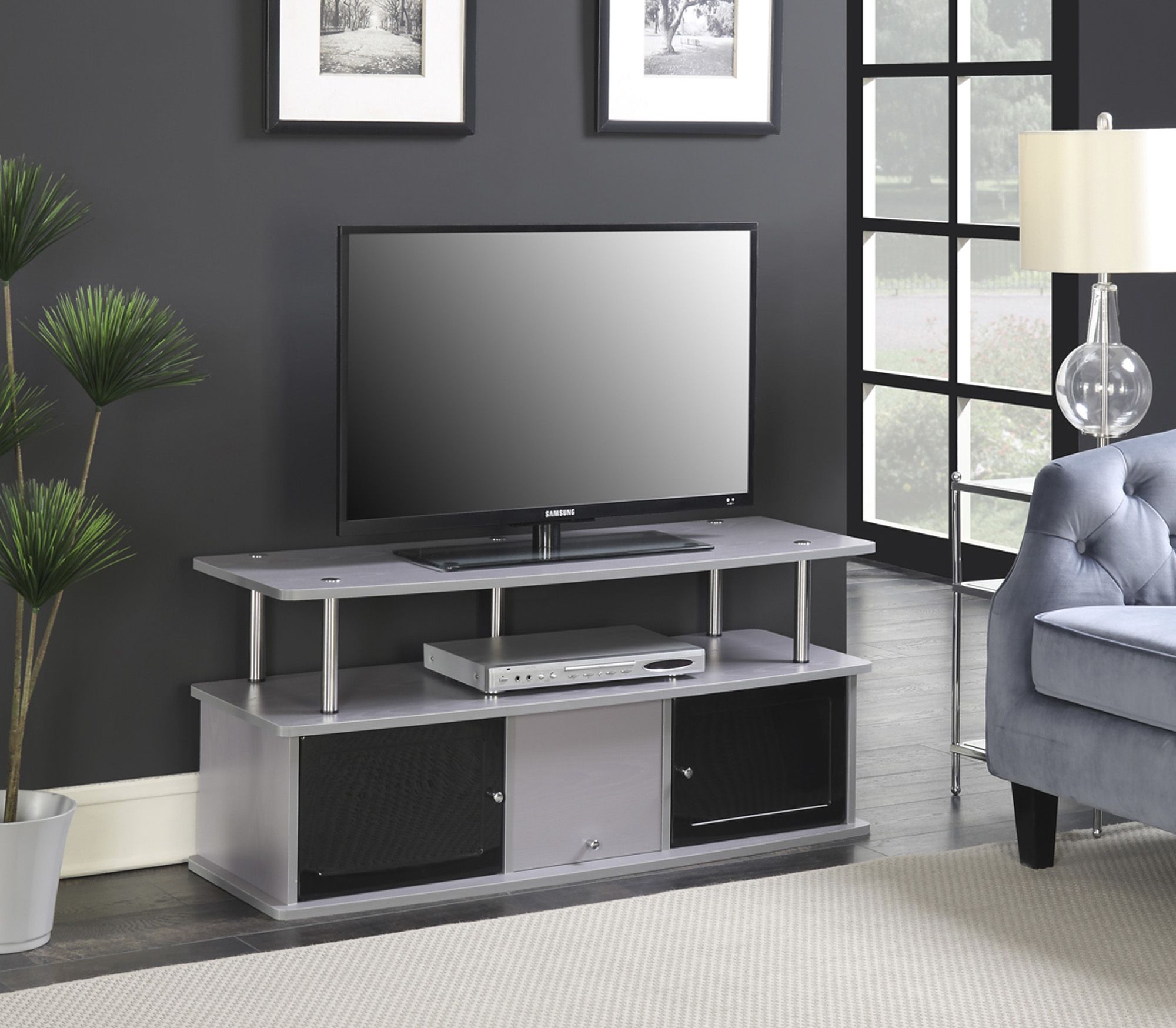 Fingerhut Convenience Concepts Designs2go Tv Stand With 3 Cabinets Gray