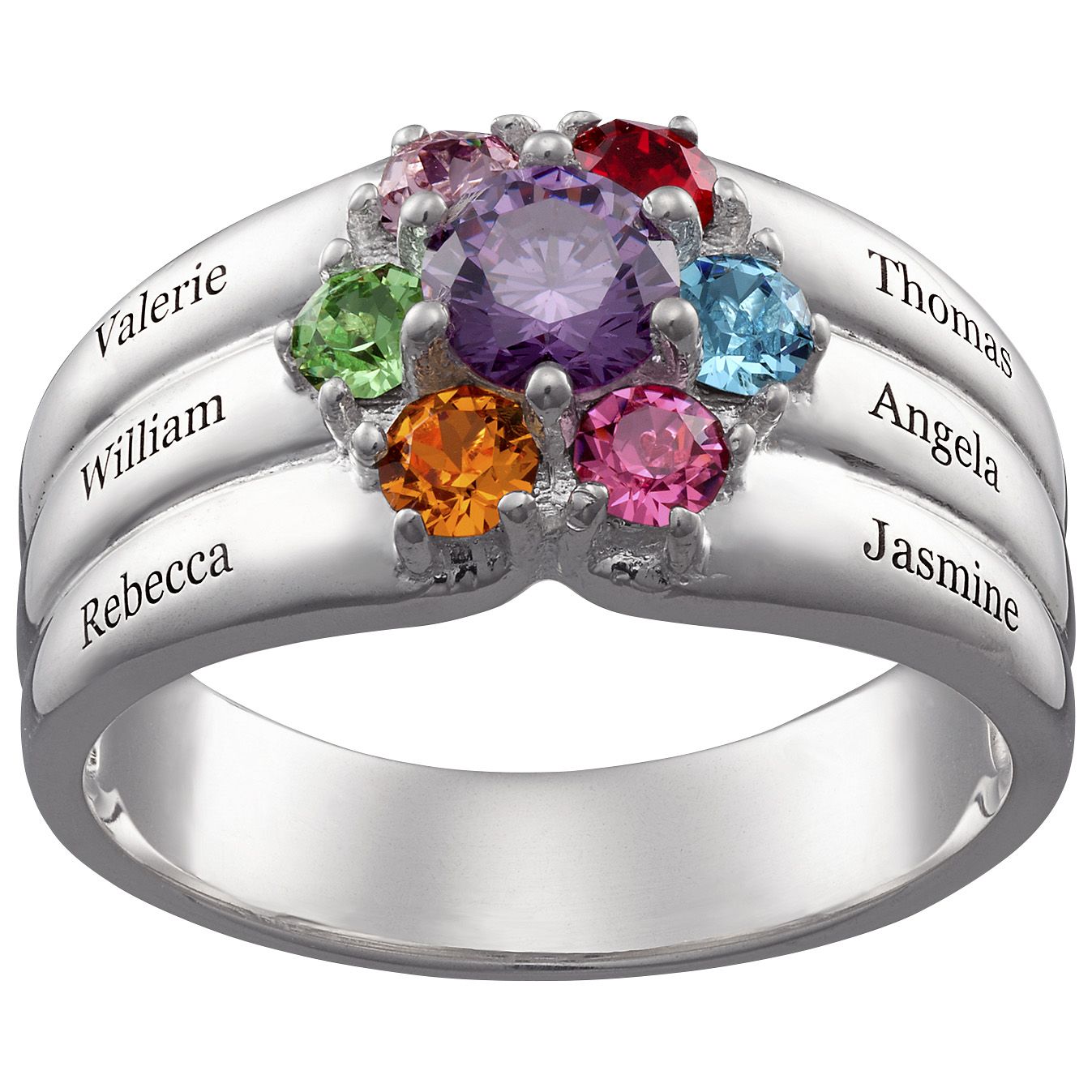 Custom Flower Birthstone Diamond Ring