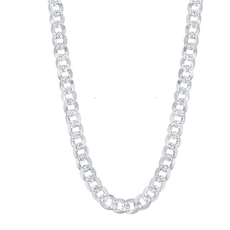 Sterling Silver 7.3mm Flat Pave Cuban Chain - 24