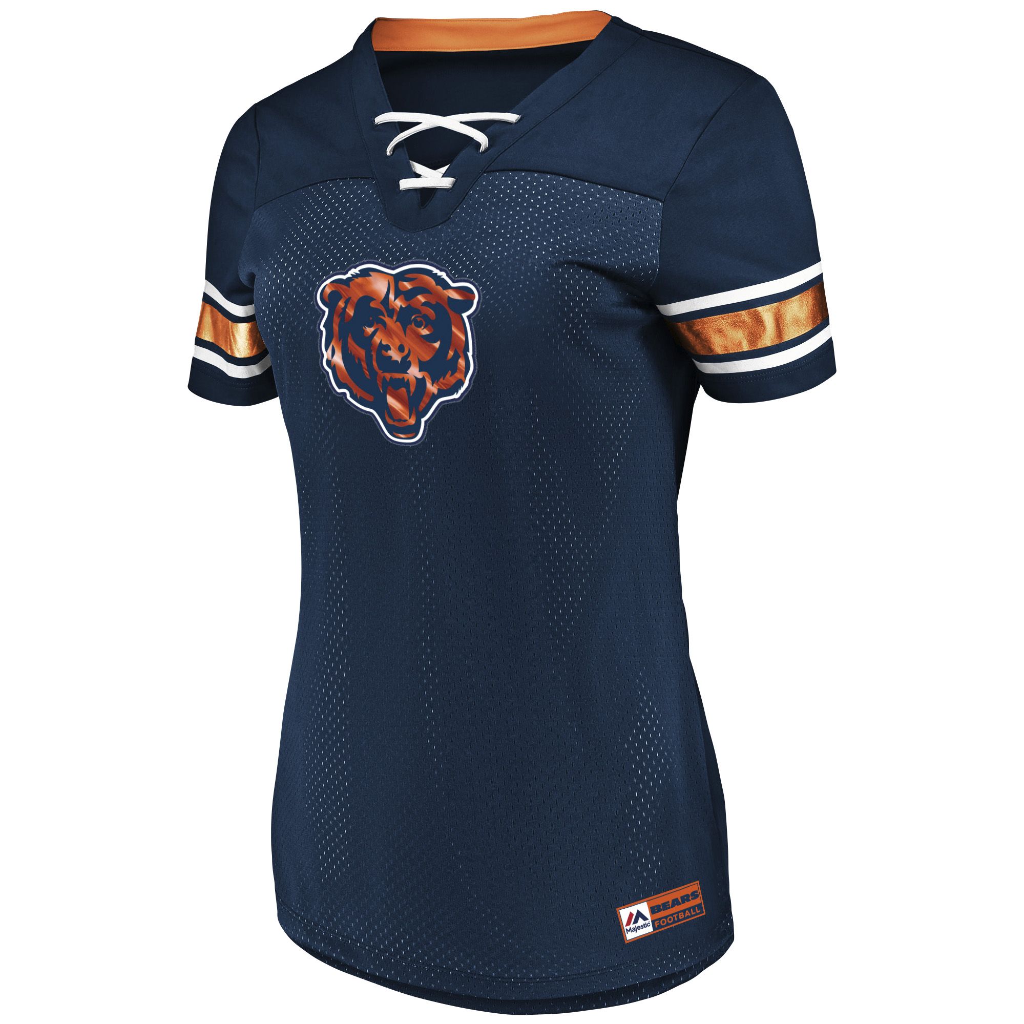 Buy the Womens Blue Orange NFL Chicago Bears V-Neck Short Sleeve T