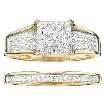 Fingerhut Promise Of Love 10k Gold 1 3 Ct Tw Diamond Pave 3 Row Square Halo Bridal Set