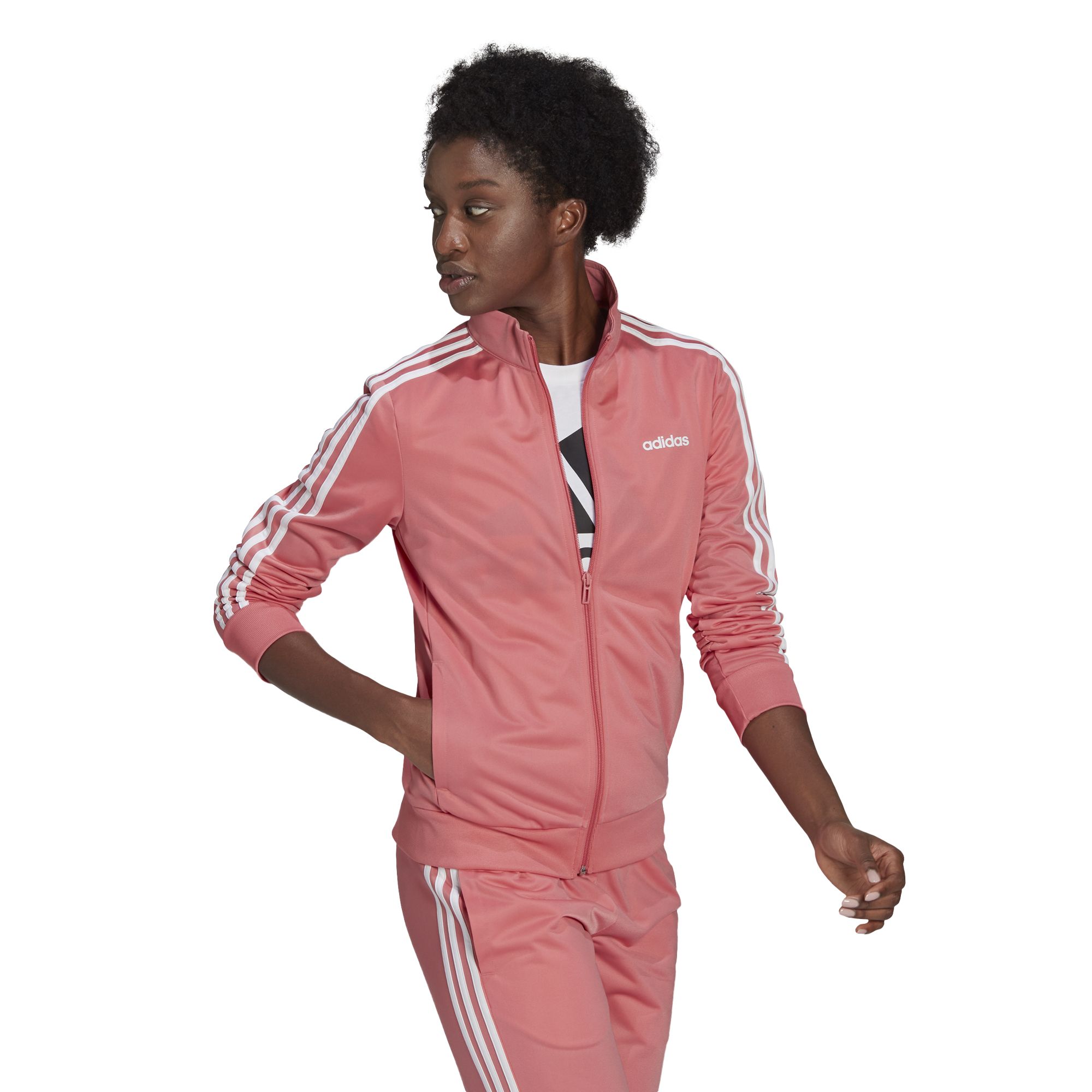 Adidas 3 stripe store pink track jacket