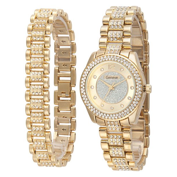 Fingerhut Geneve Men s Goldtone Crystal Watch and Bracelet Set