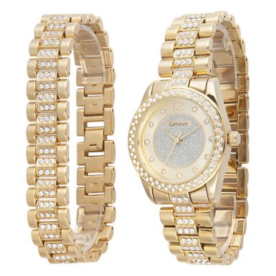 gold watch and bracelet set