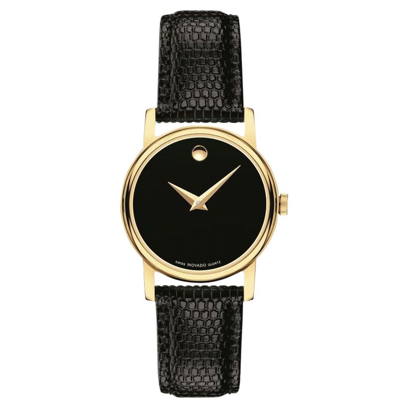 Movado women's museum discount watch black leather band