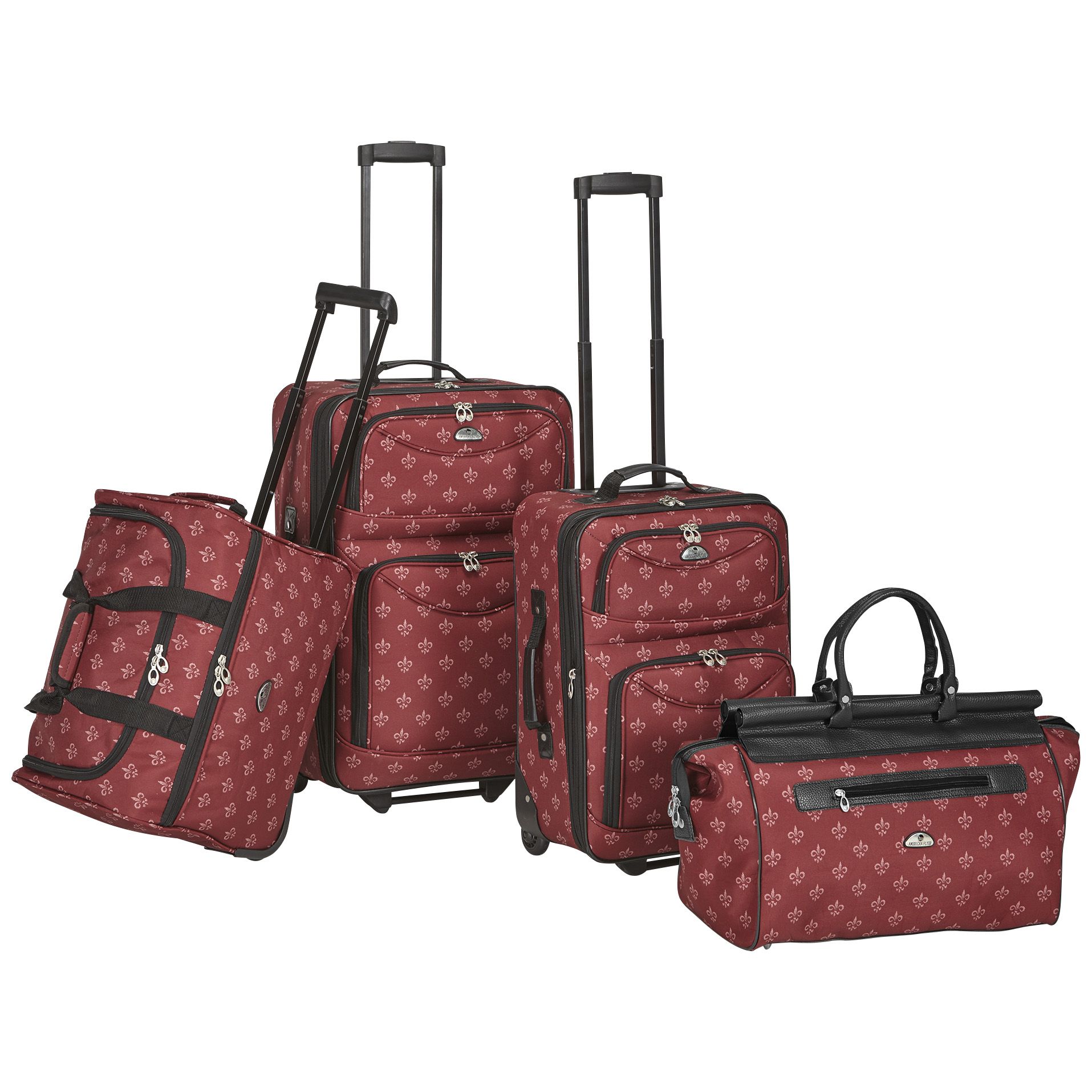 American Flyer Black Fleur de Lis 5-Piece Spinner Luggage Set