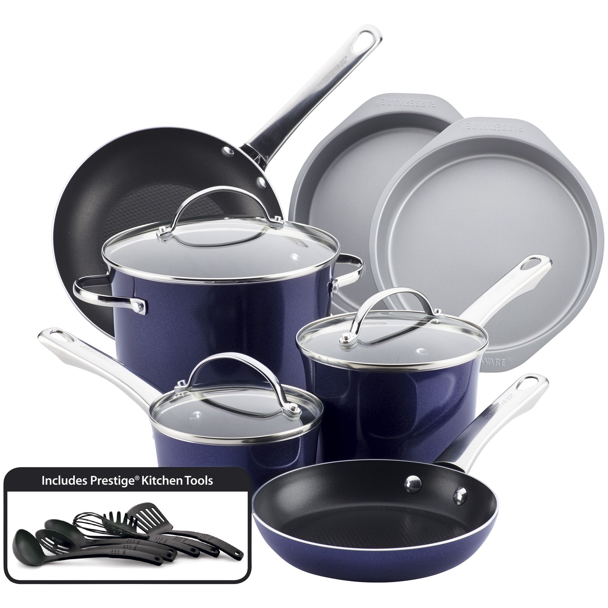 Fingerhut - Blue Diamond 11-Pc. Nonstick Stainless Steel and Aluminum  Cookware Set
