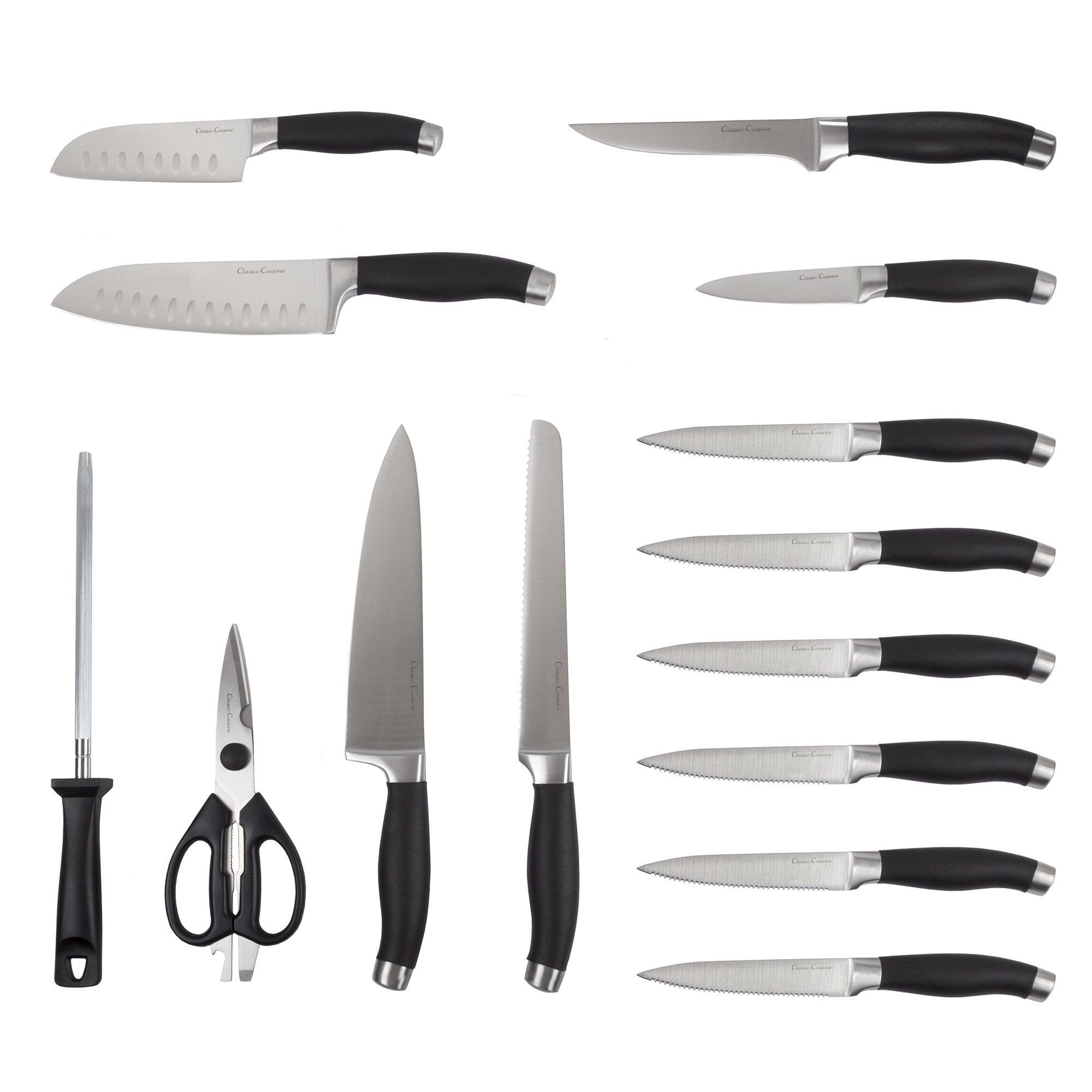 Fingerhut - Gourmet Edge 15-Pc. Full Tang Classic Knife Block Set