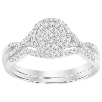 Fingerhut 10k White Gold 1 4 Ct Tw Diamond Round Crossover Bridal Set