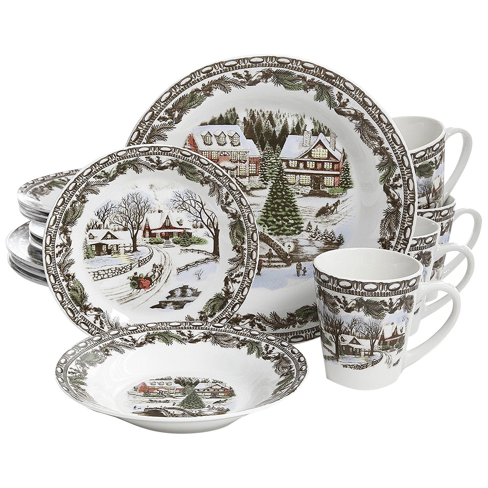 Fingerhut Gibson Home Christmas Toile 16 Pc. Stoneware