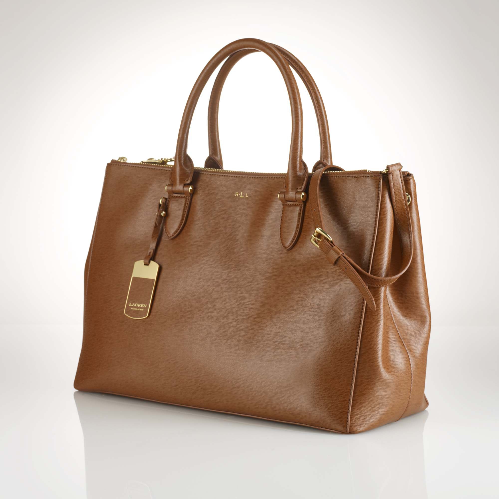 Ralph Lauren Newbury Double Zip Satchel Tan