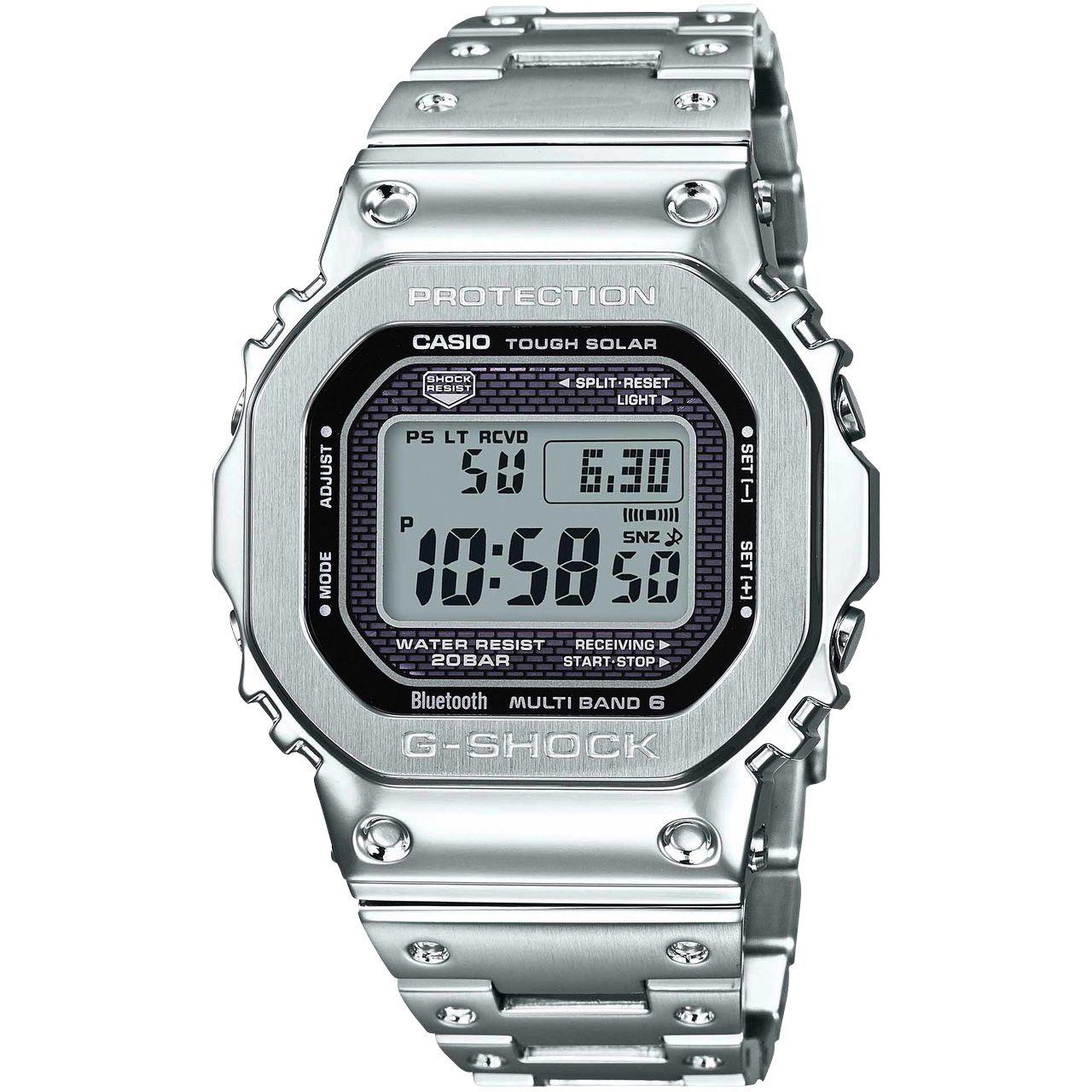 Fingerhut G Shock Men S Retro Stainless Steel Solar Powered Bluetooth Watch