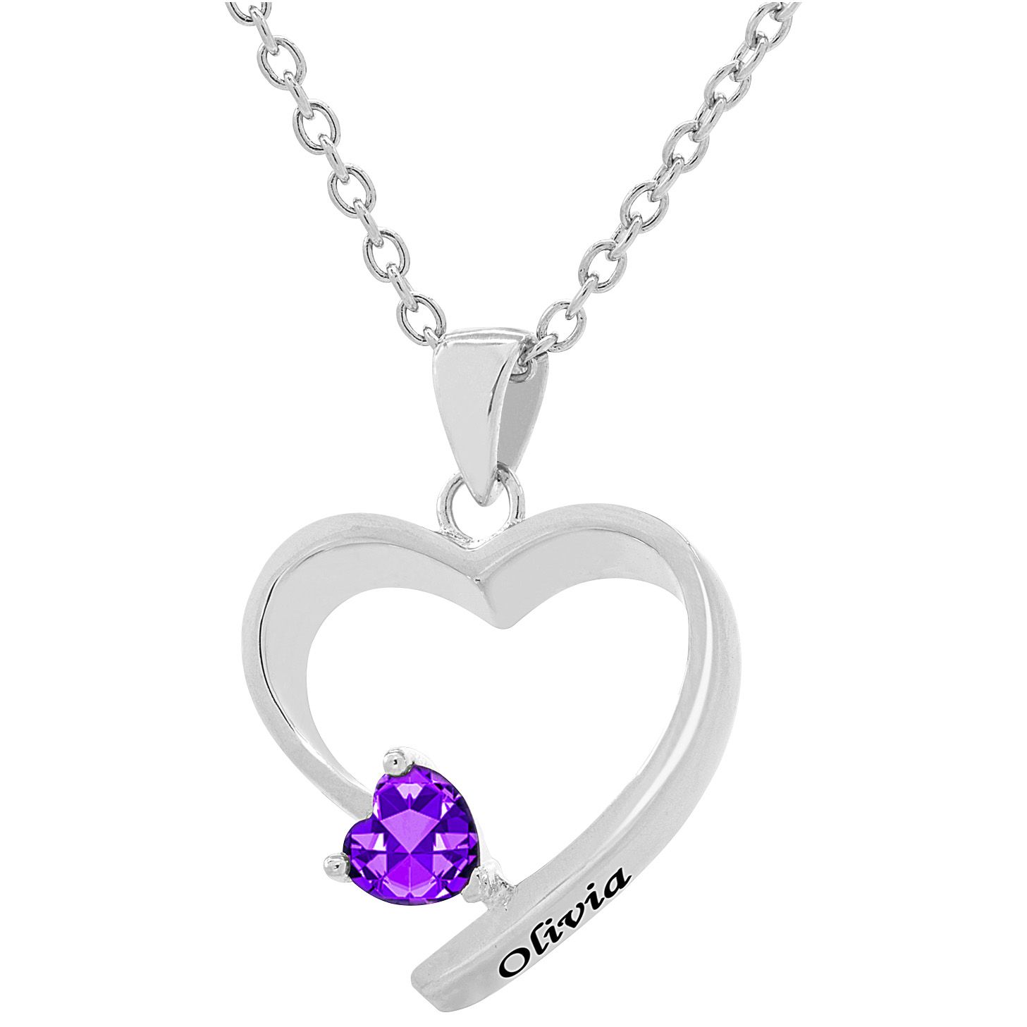 Fingerhut Jay Aimee Designs Sterling Silver Personalized Lab Created Birthstone Open Heart Name Pendant