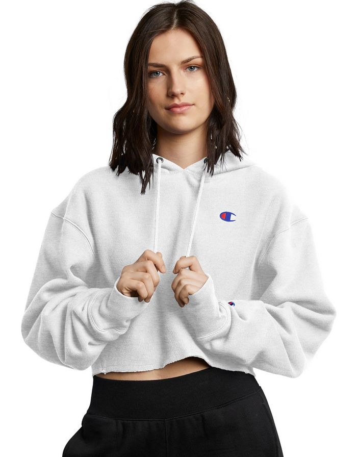 Champion cropped white discount hoodie