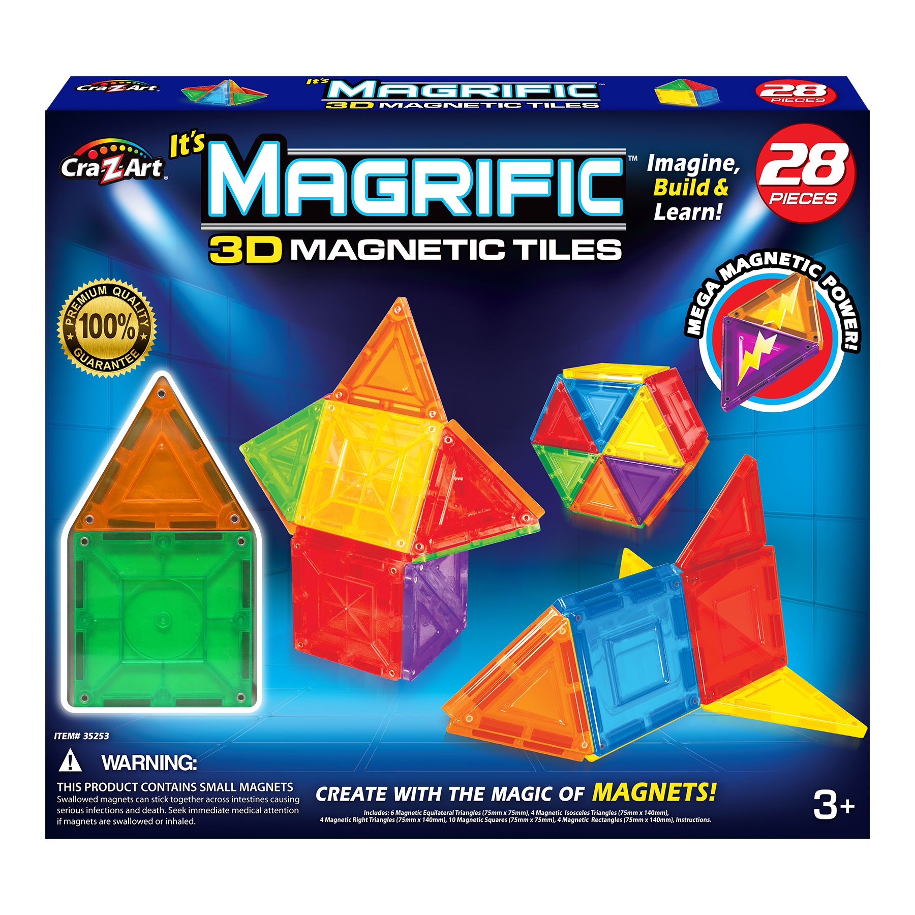 Fingerhut - Cra-Z-Art Magrific 3D Magnetic Tiles 28-Pc. Magnetic