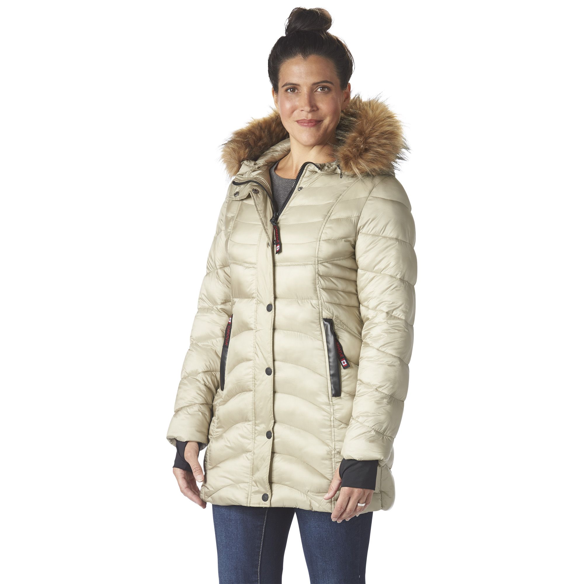 Canada weather gear women's sales long satin puffer jacket