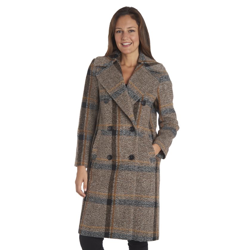 Kendall Brown Plaid M Kylie Womens Double Breasted Wool Coat Outerwear