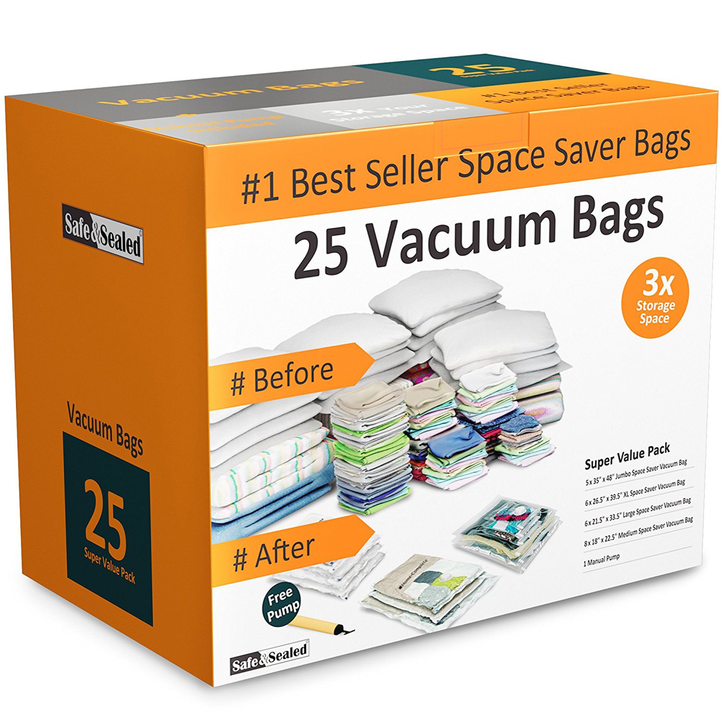 Large Vacuum Storage Bags With Manual Pump, Space Saving Sealing
