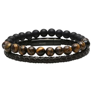 Men's Lava Stone & Brown Tiger Eye Beaded Bracelet