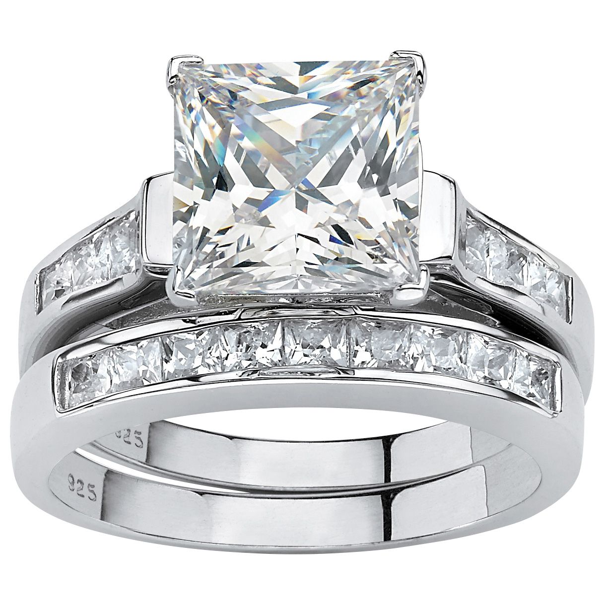 Fingerhut Palmbeach Jewelry Platinum Plated Sterling Silver Princess Cut And Square Cz Bridal Set