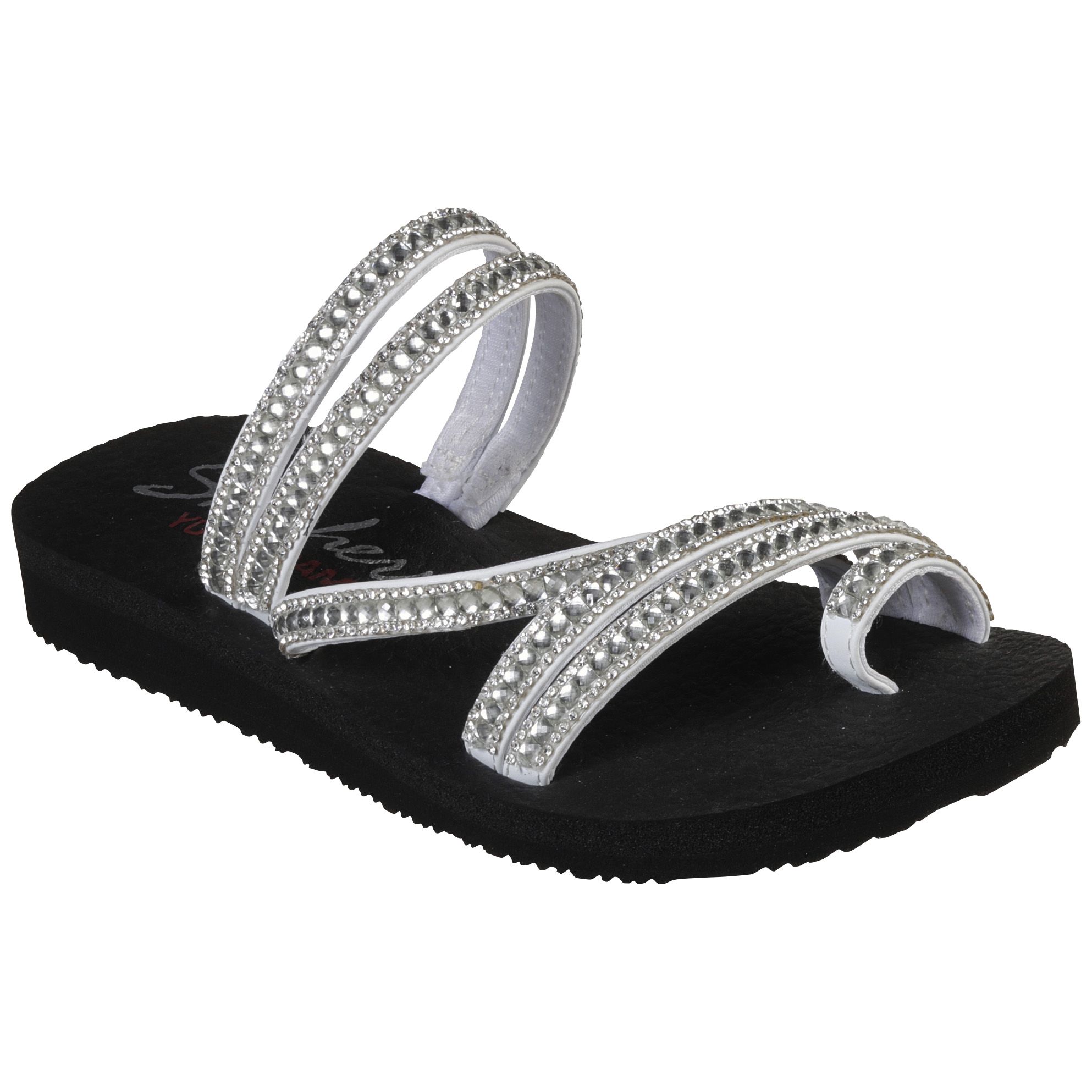 Sketchers Yoga Foam Sandals - Black & White with Silver Embellishment