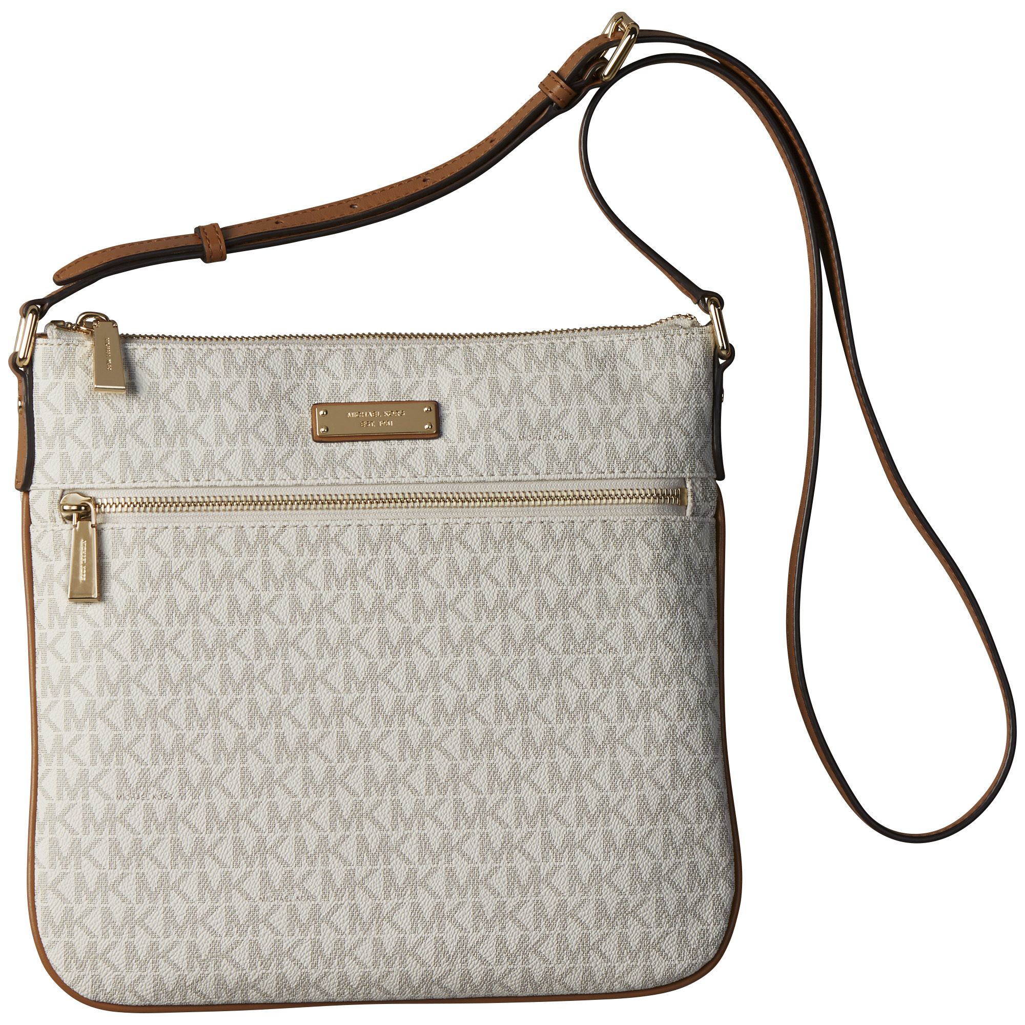 Michael Kors Bedford Signature Flat Crossbody Bag Vanilla