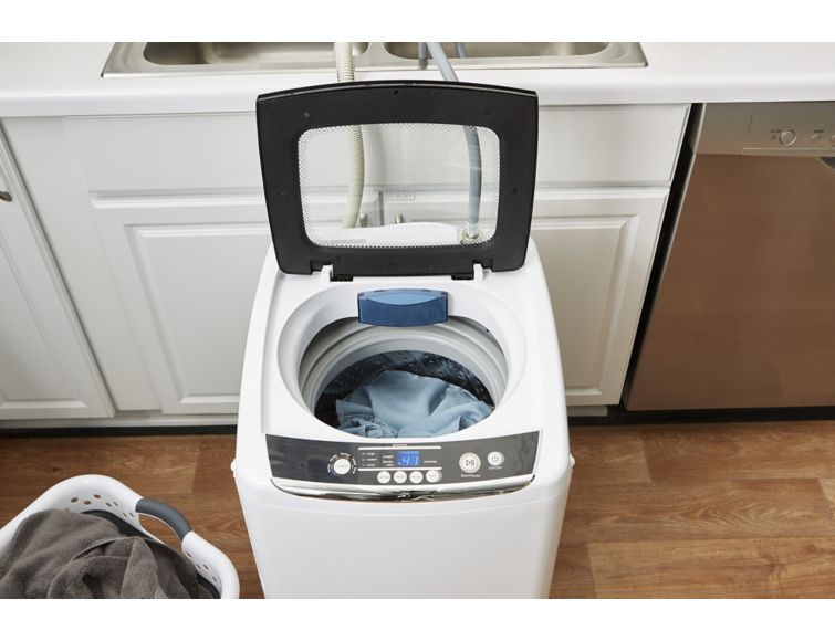 BLACK+DECKER Small Portable Washer, Washing Machine for Household Use,  Portable Washer 0.9 Cu. Ft. with 5 Cycles, Transparent Lid & LED Display