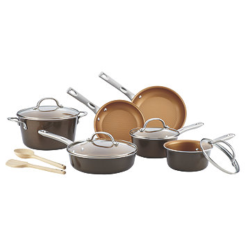 Fingerhut - Ayesha Curry Home Collection 12-Pc. Nonstick Porcelain Enamel  Cookware Set - Brown Sugar