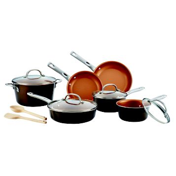 Fingerhut - Ayesha Curry Home Collection 12-Pc. Nonstick Porcelain Enamel  Cookware Set - Brown Sugar