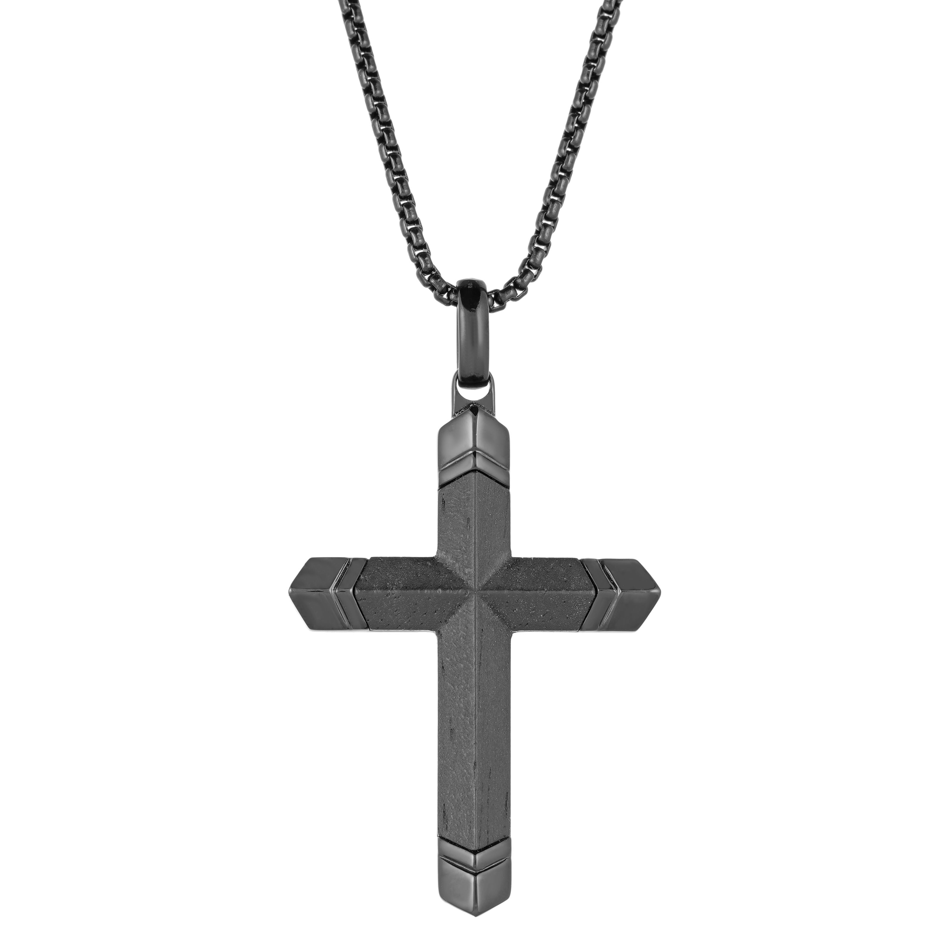 LYNX Stainless Steel and Ebony Wood Cross Men's Pendant