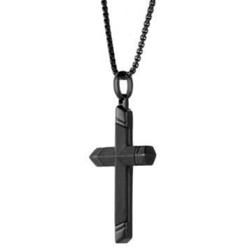 LYNX Stainless Steel and Ebony Wood Cross Men's Pendant