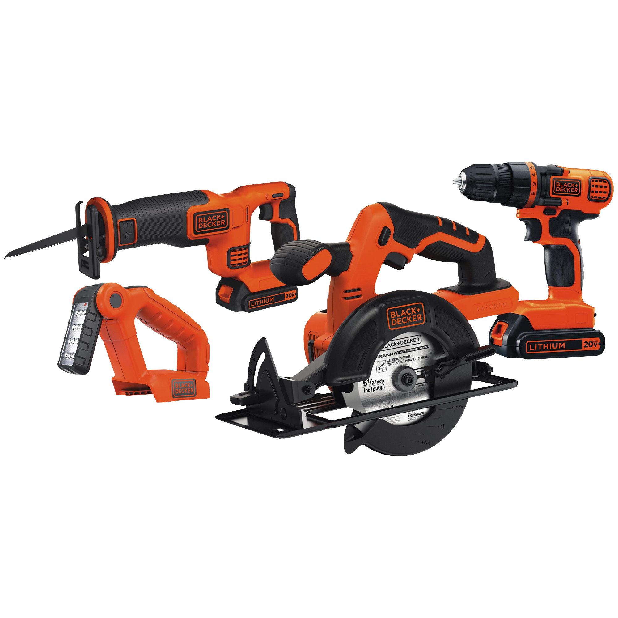 Fingerhut - BLACK+DECKER 20V MAX Lithium-Ion Cordless Drill/Driver,  Circular Saw, Reciprocating Saw & Work Light 4-Pc. Combo Kit