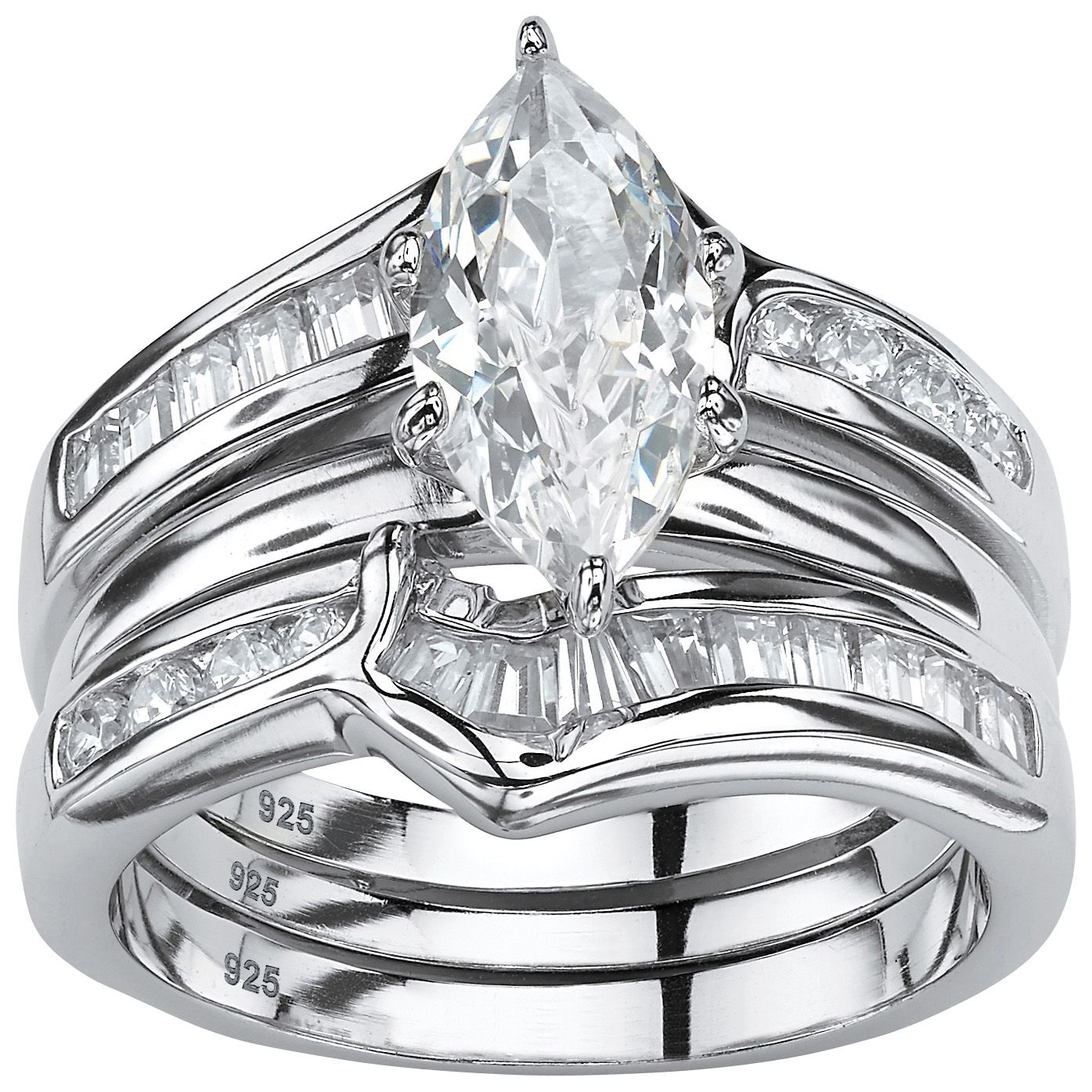 Fingerhut Palmbeach Jewelry Sterling Silver Marquise Cz Jacket Bridal Set