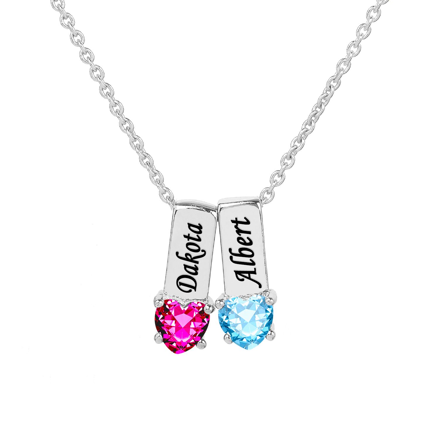 Fingerhut Jay Aimee Designs Sterling Silver Personalized Family Name And 2 Heart Shape Birthstone Charm Pendant