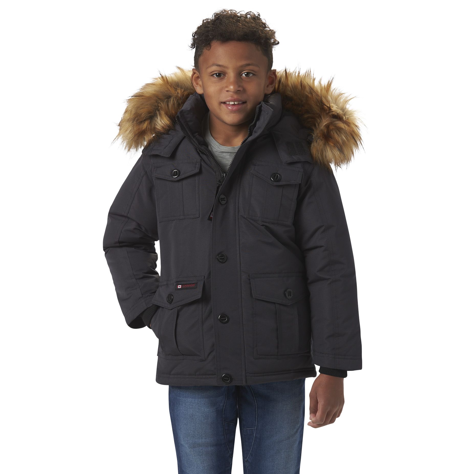 CANADA WEATHER GEAR Boys' Zipped Snap Flap Insulated Parka