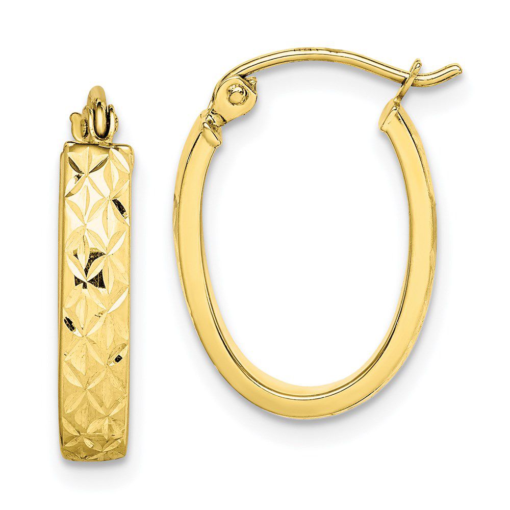 Diamond-Cut Oval Hoop Earrings 10K Yellow Gold