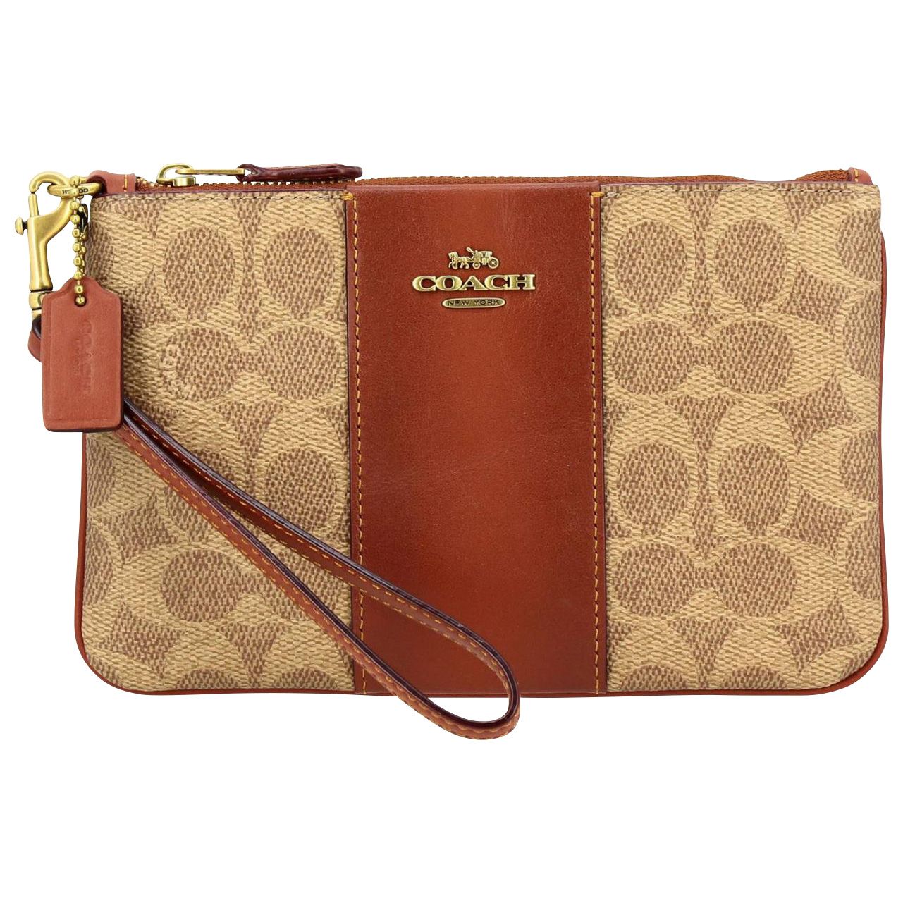 Tan coach wristlet hot sale