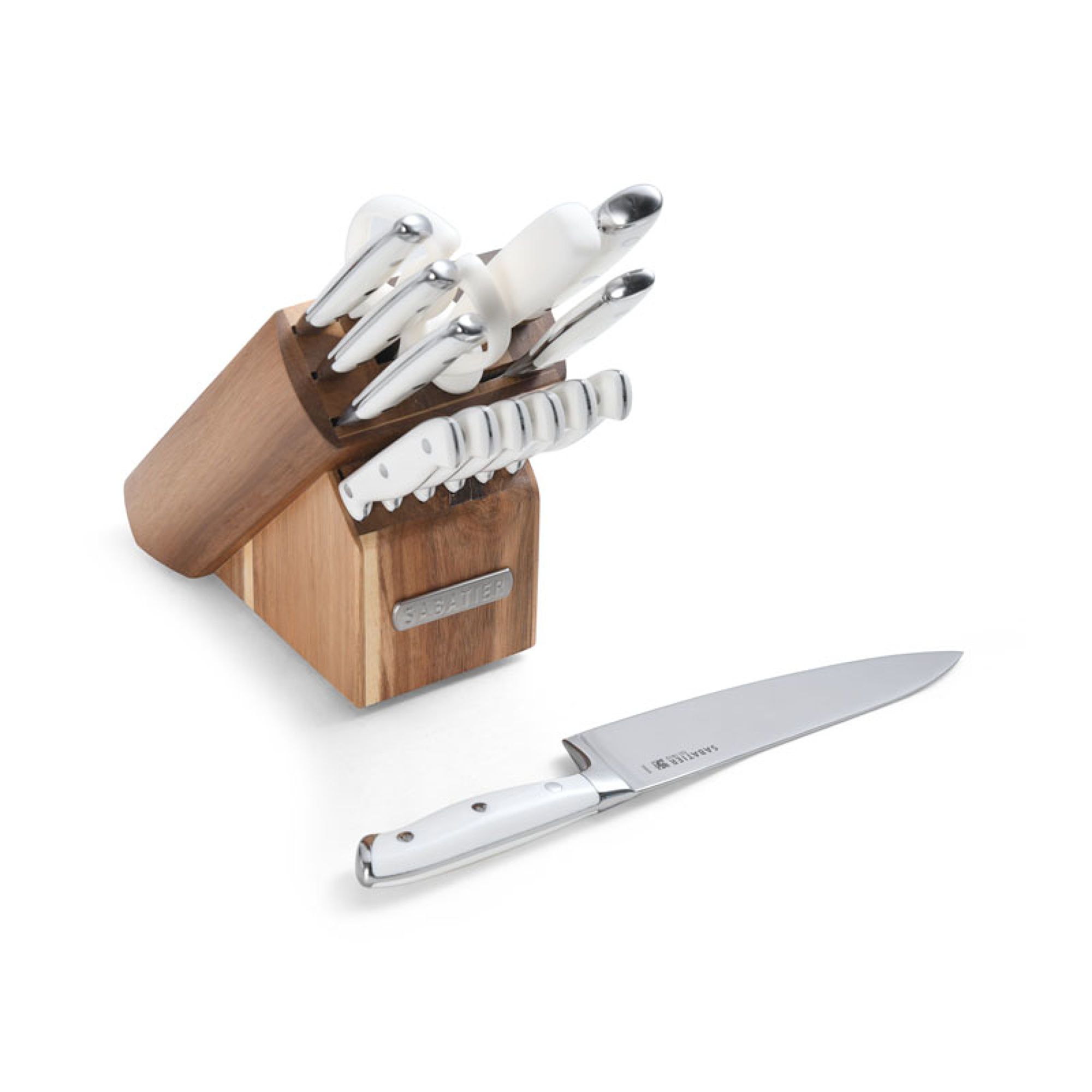 Fingerhut - Sabatier Triple-Riveted 15-Pc. Knife Block Set - White