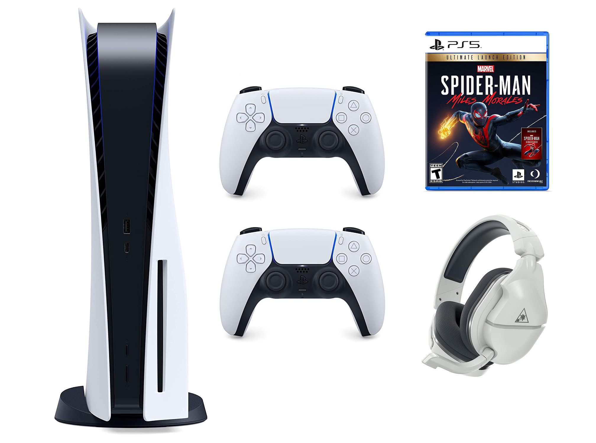 Sony PlayStation 5 Console Deluxe Bundle with Extra DualSense Controller,  Stealth 600 Wireless Headset and Marvel Spider-Man Miles Morales Game