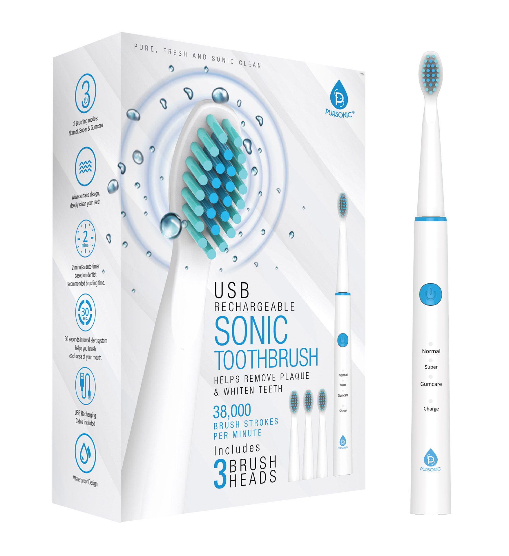 Fingerhut - Pursonic USB Rechargeable Sonic Toothbrush