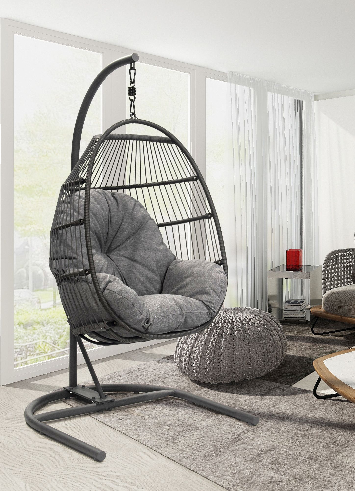 Folding Patio Egg Chair Gray