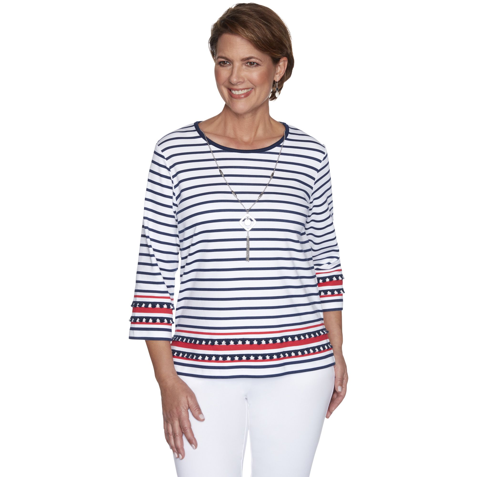 Alfred Dunner® Stripe Top with Necklace