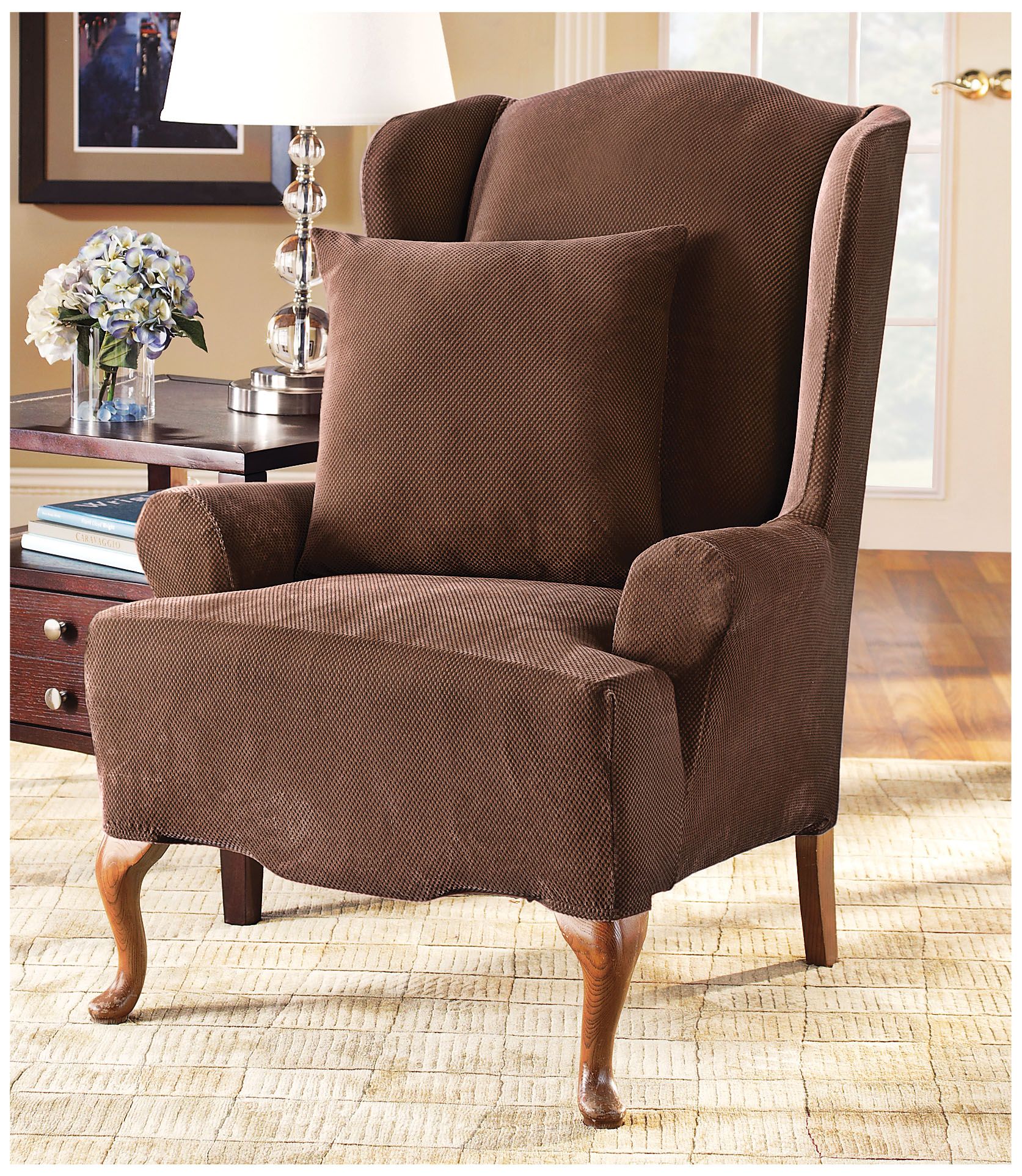 Sure Fit Stretch Pique Two Piece Chair Slipcover 