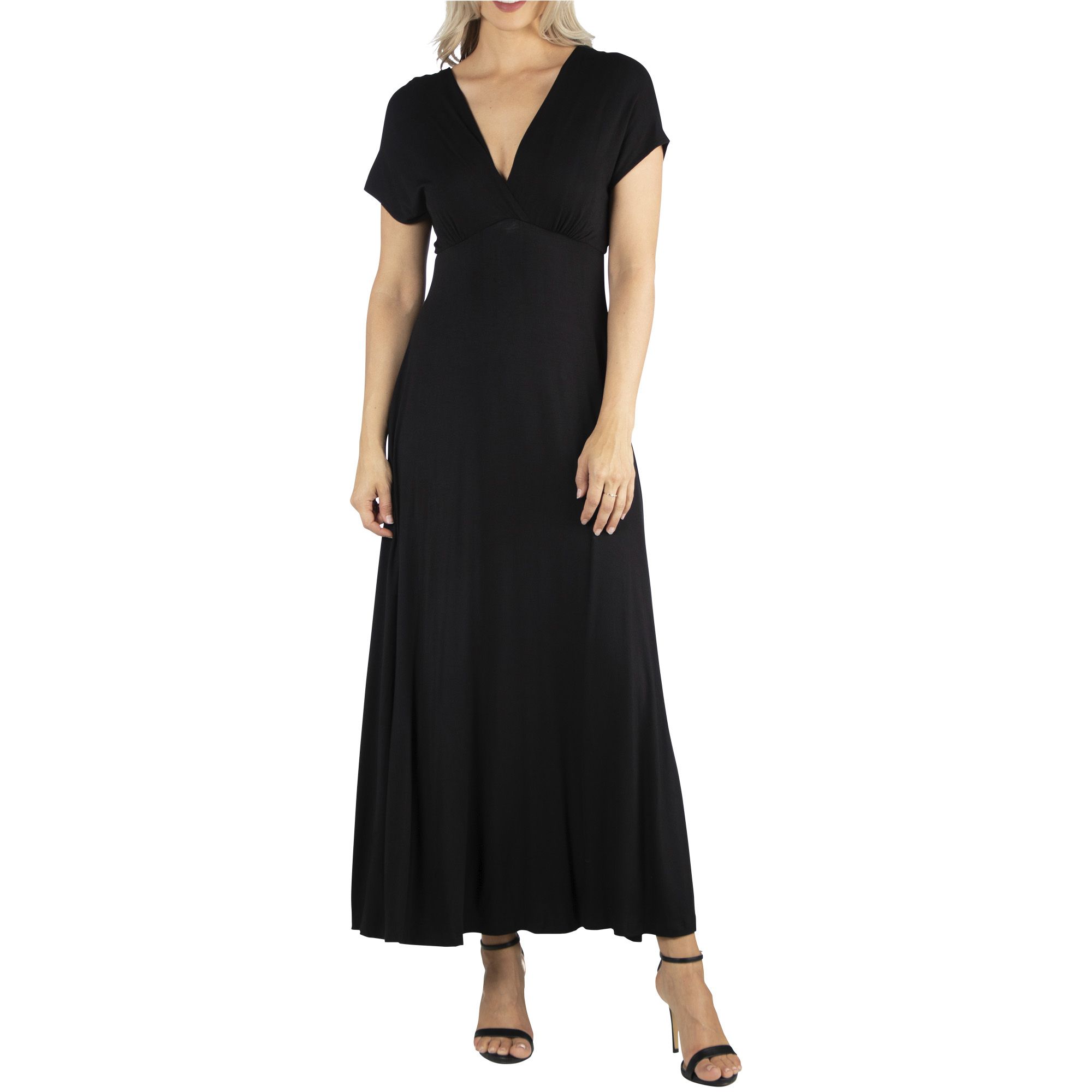 24seven Comfort Apparel Women's Long Sleeve V-neck Side Slit Maxi Dress