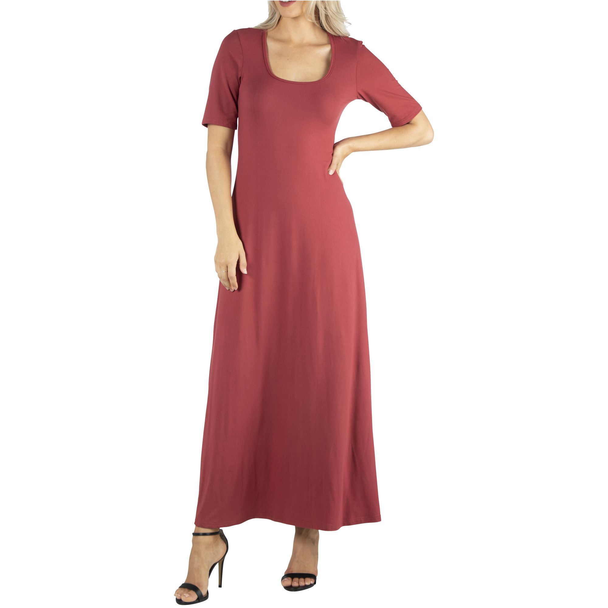 24/7 Comfort Apparel Women's Short-Sleeve A-Line Maxi Dress