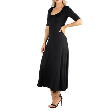 Fingerhut - 24/7 Comfort Apparel Women's Short-Sleeve A-Line Maxi Dress