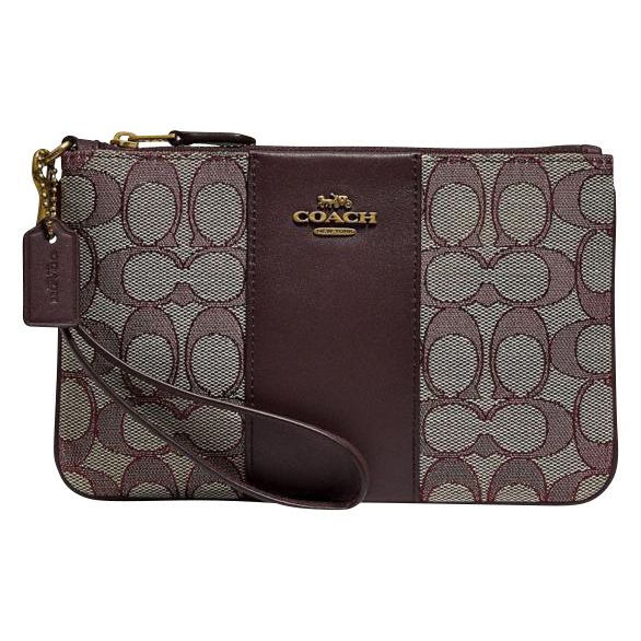 COACH Mini Signature Jacquard Small Wristlet in Brown